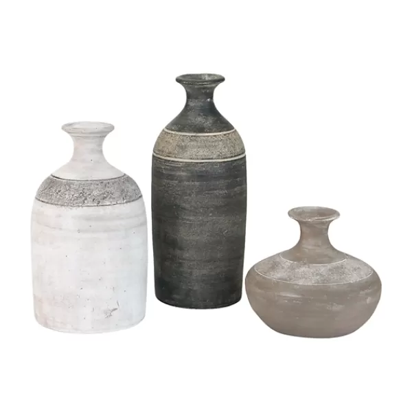 Vases-Kirkland's Home Neutral Clay Vessel Vases, Set Of 3 Black/White/Gray