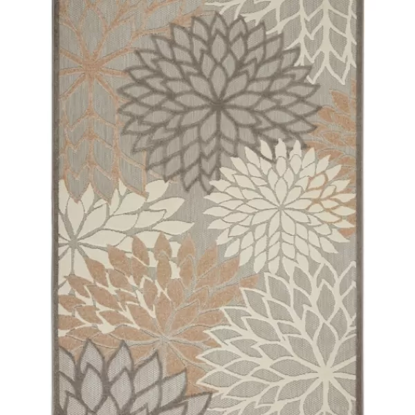 Outdoor Rugs-Kirkland's Home Neutral Floral Burst Outdoor Area Rug, 5X7 Tan/Gray/White