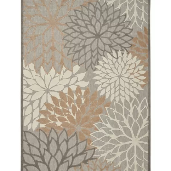 Outdoor Rugs-Kirkland's Home Neutral Floral Burst Outdoor Area Rug, 7X10 Tan/Gray/White