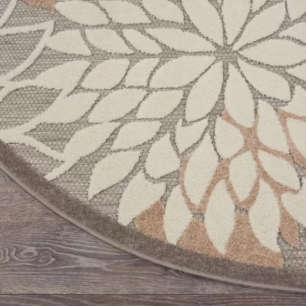 Outdoor Rugs-Kirkland's Home Neutral Floral Burst Outdoor Round Area Rug, 5 Ft. Tan/Gray