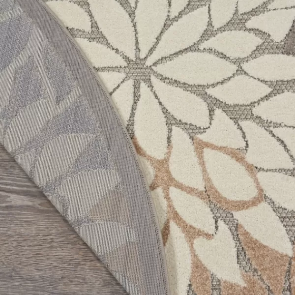 Outdoor Rugs-Kirkland's Home Neutral Floral Burst Outdoor Round Area Rug, 5 Ft. Tan/Gray