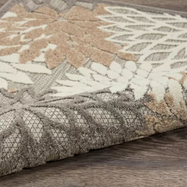 Outdoor Rugs-Kirkland's Home Neutral Floral Burst Outdoor Round Area Rug, 5 Ft. Tan/Gray