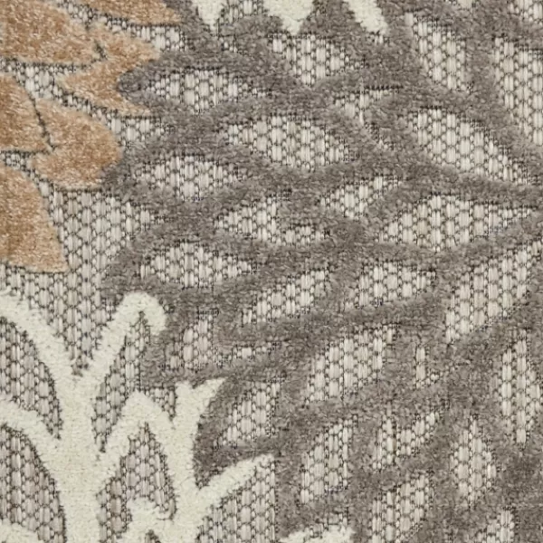 Outdoor Rugs-Kirkland's Home Neutral Floral Burst Outdoor Round Area Rug, 5 Ft. Tan/Gray