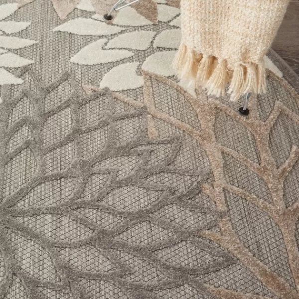 Outdoor Rugs-Kirkland's Home Neutral Floral Burst Outdoor Round Area Rug, 5 Ft. Tan/Gray