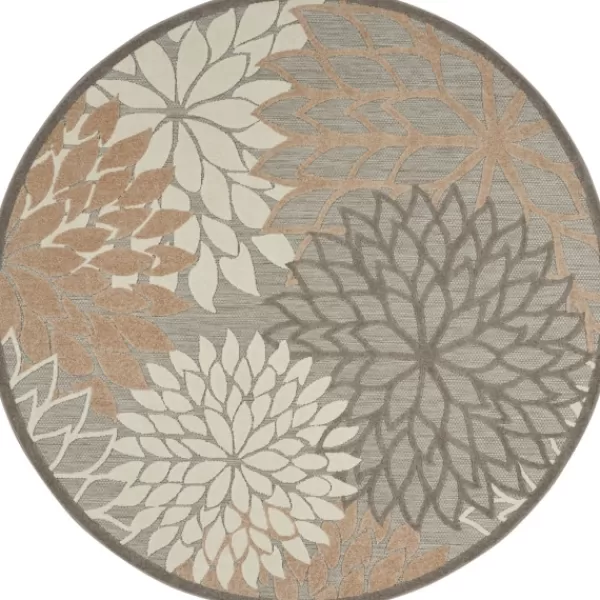 Outdoor Rugs-Kirkland's Home Neutral Floral Burst Outdoor Round Area Rug, 7 Ft. Tan/Gray