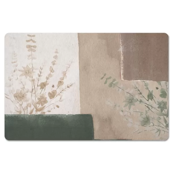 Kitchen & Floor Mats-Kirkland's Home Neutral Floral Colorblock Floor Mat Tan/White