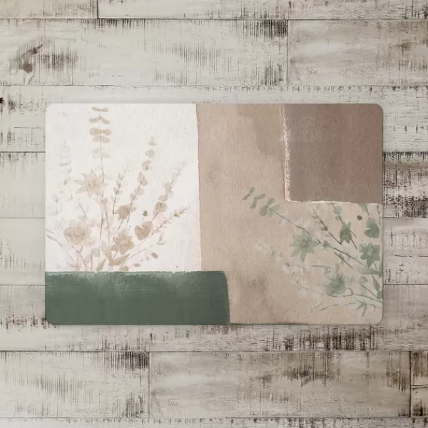 Kitchen & Floor Mats-Kirkland's Home Neutral Floral Colorblock Floor Mat Tan/White