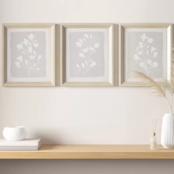 Framed Art-Kirkland's Home Neutral Floral Sprigs 3-Pc. Framed Art Set White/Gray