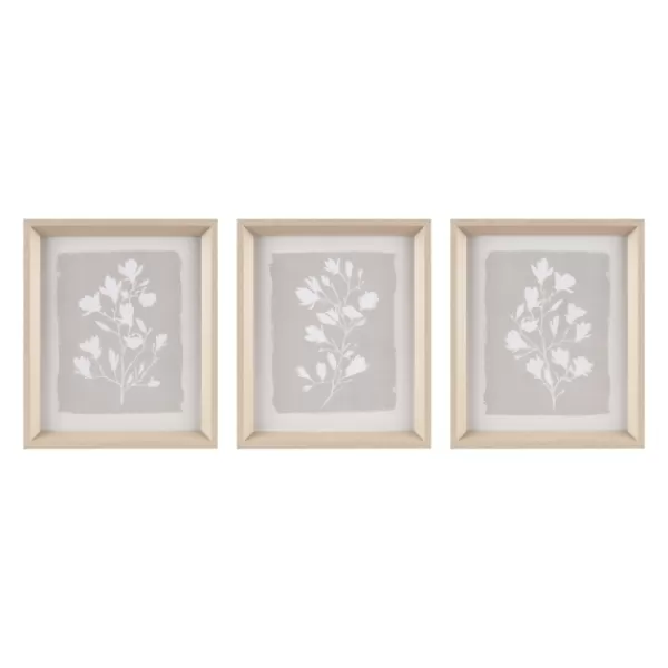 Framed Art-Kirkland's Home Neutral Floral Sprigs 3-Pc. Framed Art Set White/Gray