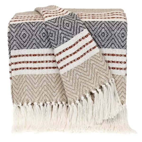 Blankets & Throws-Kirkland's Home Neutral Herringbone Multi Striped Throw Tan