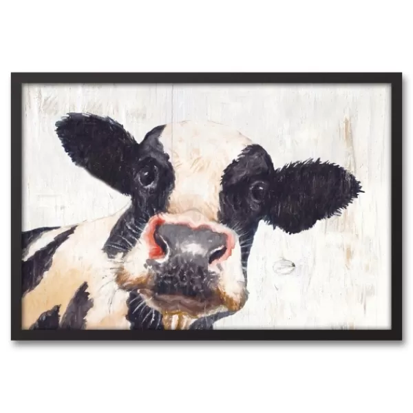 Framed Art-Kirkland's Home Neutral Staring Cow Framed Canvas Art Print Black/White/Ivory