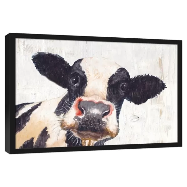 Framed Art-Kirkland's Home Neutral Staring Cow Framed Canvas Art Print Black/White/Ivory