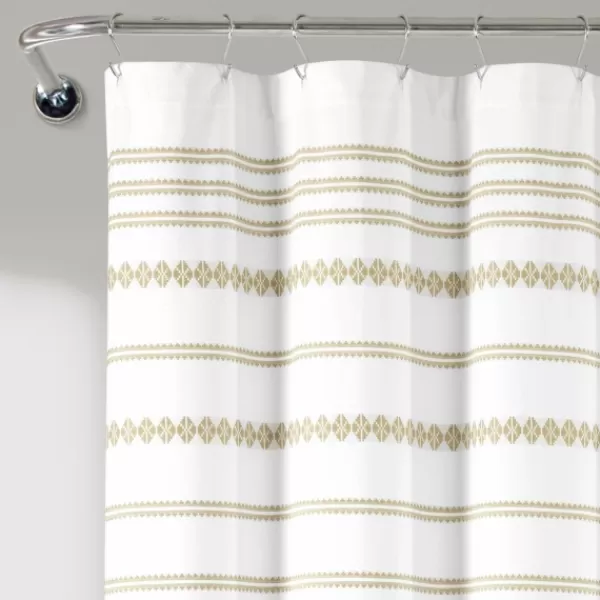 Shower Curtains-Kirkland's Home Neutral Striped And Tasseled Shower Curtain Tan/White