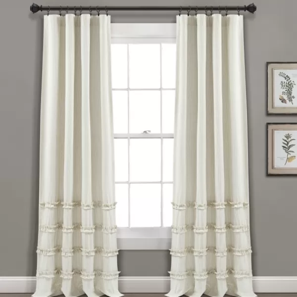 Curtains & Drapes-Kirkland's Home Neutral Vintage Stripe Curtain Panel Set, 95 In. Tan/White
