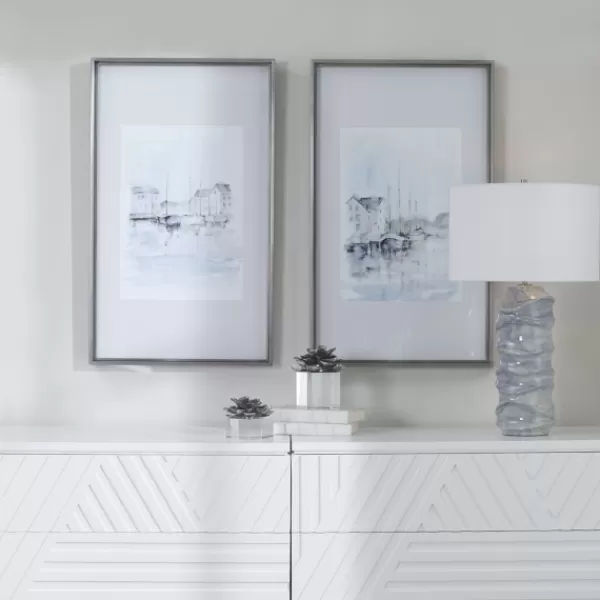 Framed Art-Kirkland's Home New England Port Framed Art Prints, Set Of 2 White/Gray