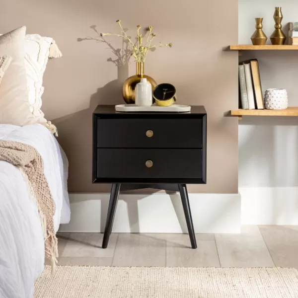 Nightstands-Kirkland's Home Nightshade Mid Century Wooden Nightstand Black