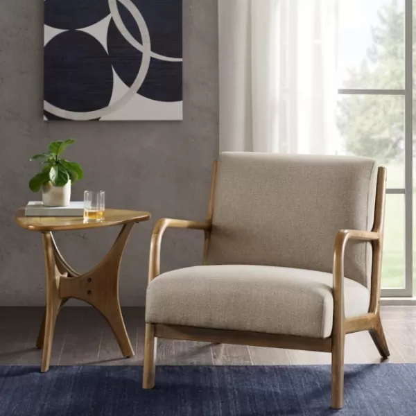 Accent Chairs-Kirkland's Home Nolan Cream Mid-Century Accent Chair Tan