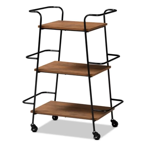 Kitchen Islands & Bar Carts-Kirkland's Home Norris Walnut 3-Tier Mobile Bar Cart