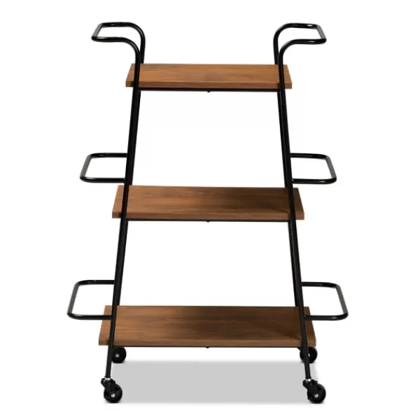 Kitchen Islands & Bar Carts-Kirkland's Home Norris Walnut 3-Tier Mobile Bar Cart