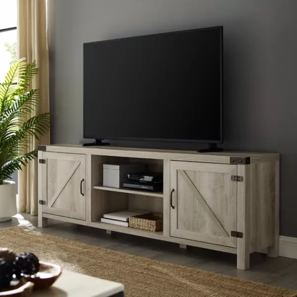 Tv Stands & Media Consoles-Kirkland's Home Oak Barn Door Tv Stand White