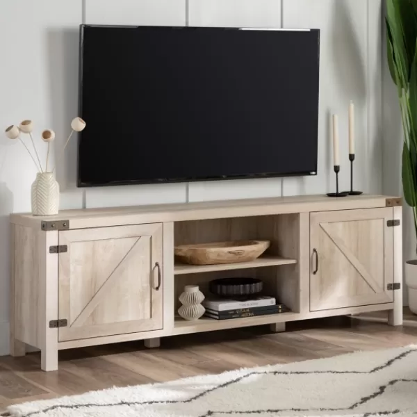 Tv Stands & Media Consoles-Kirkland's Home Oak Barn Door Tv Stand White