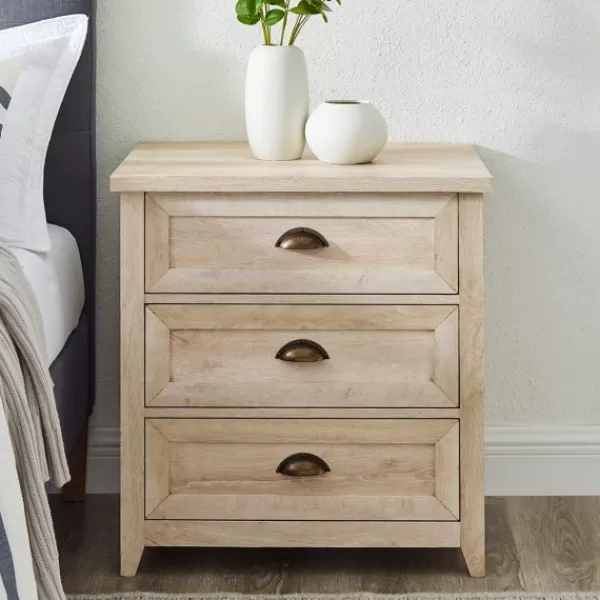 Dressers & Chests-Kirkland's Home Oak Bronze Cupped Handle Nightstand White