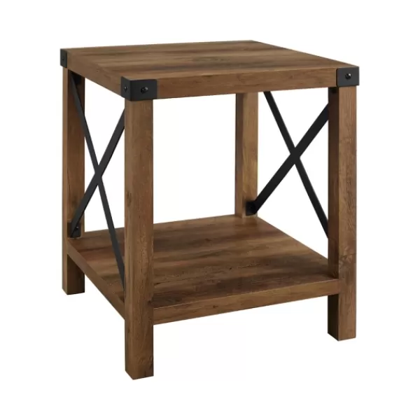 Accent & End Tables-Kirkland's Home Oak Industrial X-Frame Accent Table Brown