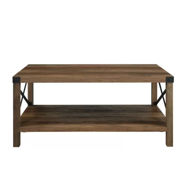 Coffee Tables-Kirkland's Home Oak Industrial X-Frame Coffee Table Brown