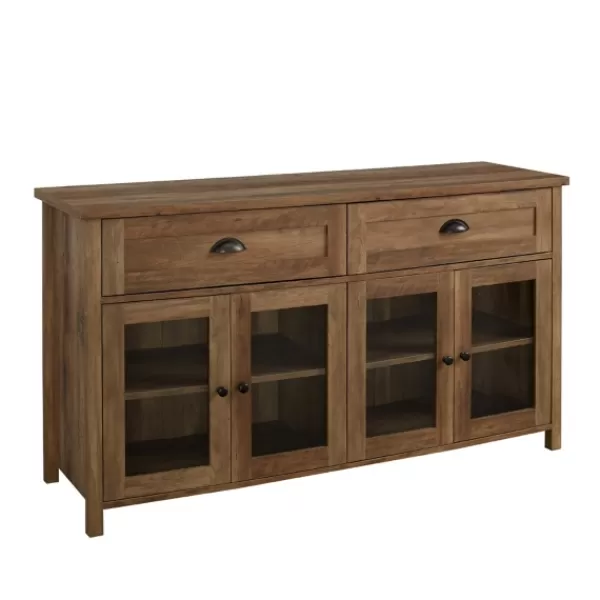 Cabinets & Sideboards-Kirkland's Home Oak Rustic Glass Front Sideboard Brown