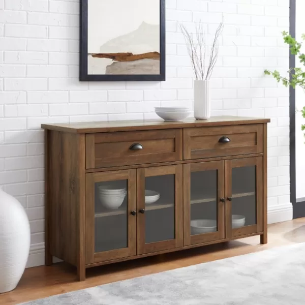 Cabinets & Sideboards-Kirkland's Home Oak Rustic Glass Front Sideboard Brown