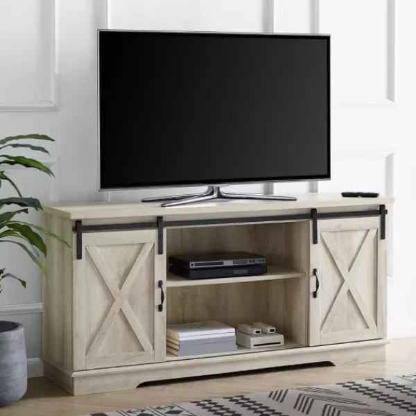 Tv Stands & Media Consoles-Kirkland's Home Oak Sliding Barn Door Tv Stand White