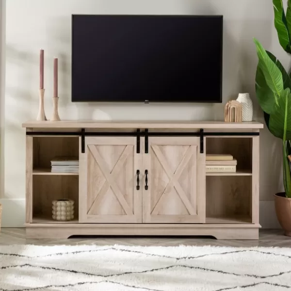 Tv Stands & Media Consoles-Kirkland's Home Oak Sliding Barn Door Tv Stand White