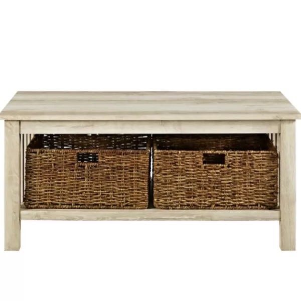 Coffee Tables-Kirkland's Home Oak Traditional Wooden Basket Coffee Table White