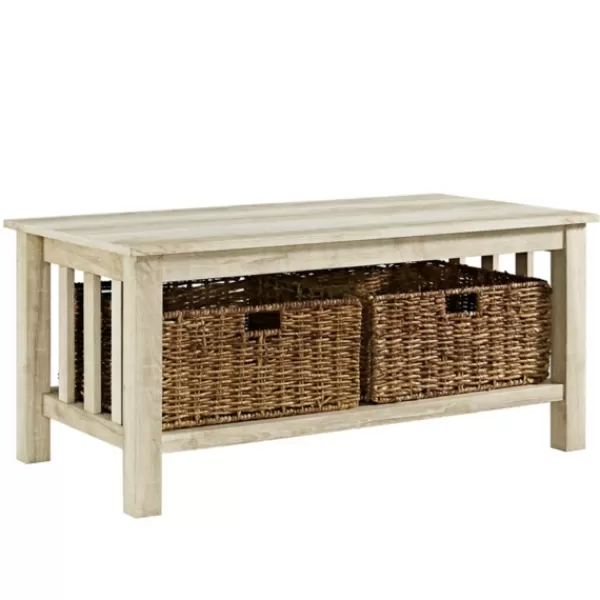 Coffee Tables-Kirkland's Home Oak Traditional Wooden Basket Coffee Table White