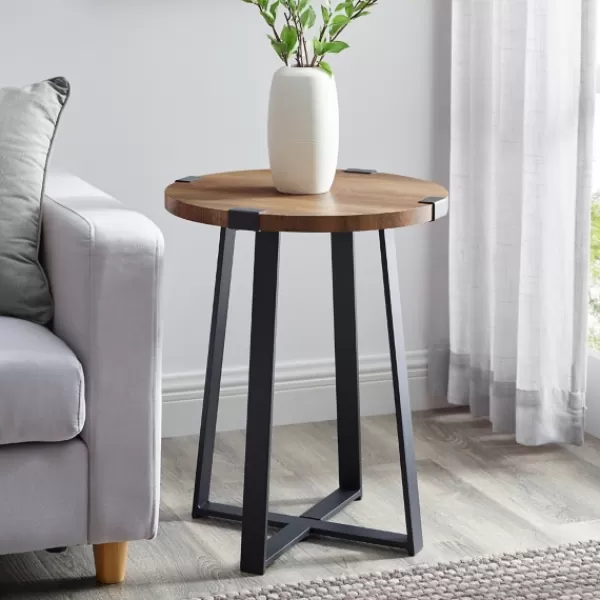 Accent & End Tables-Kirkland's Home Oak Urban Rustic Round Accent Table Brown