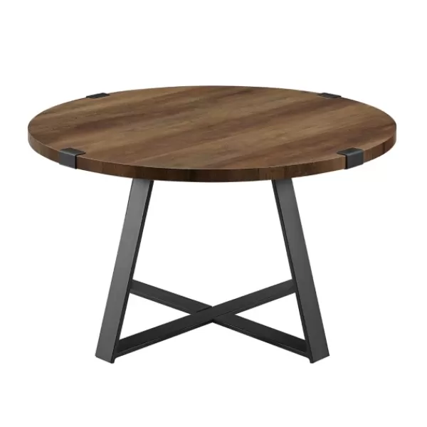 Coffee Tables-Kirkland's Home Oak Urban Rustic Round Coffee Table Brown