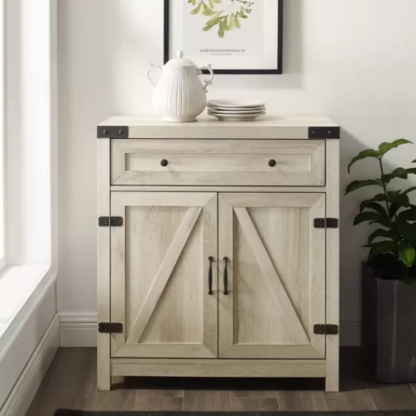 Cabinets & Sideboards-Kirkland's Home Oak Wash Wooden And Metal Barn Door Cabinet White