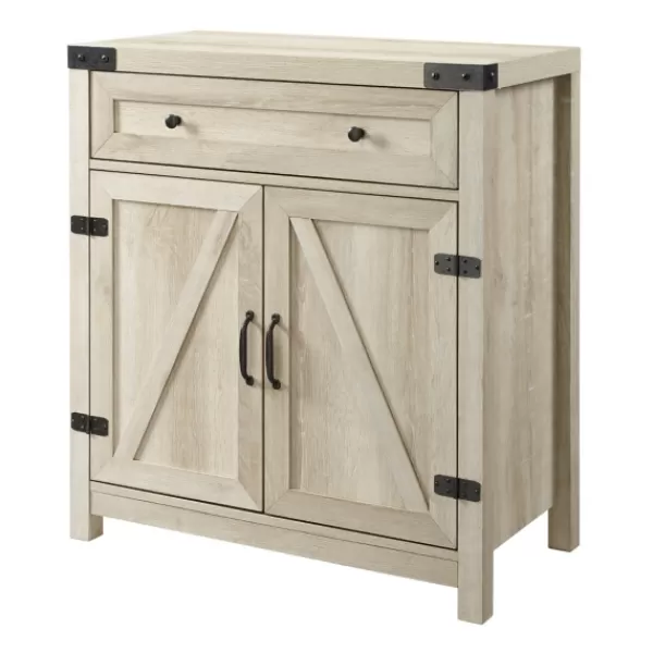 Cabinets & Sideboards-Kirkland's Home Oak Wash Wooden And Metal Barn Door Cabinet White