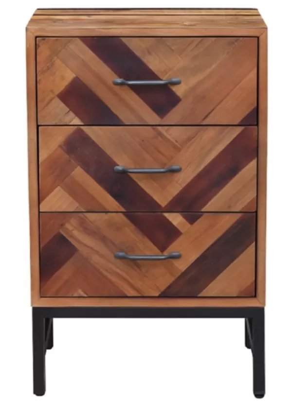 Nightstands-Kirkland's Home Oak Wood Chevron 3-Drawer Nightstand Brown