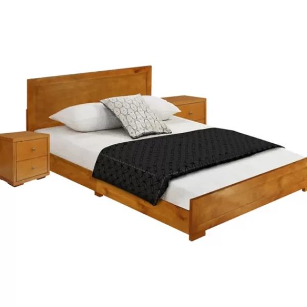 Beds & Headboards-Kirkland's Home Oak Wood King Platform Bed And 2-Nightstand Set Brown