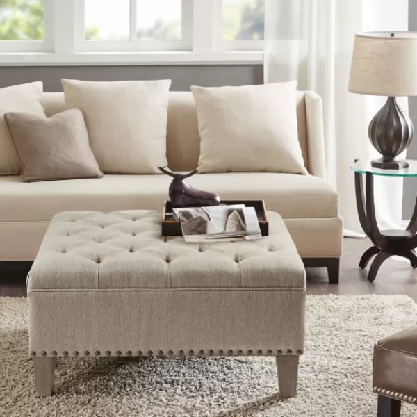 Benches & Ottomans-Kirkland's Home Oatmeal Tufted Square Ottoman Tan