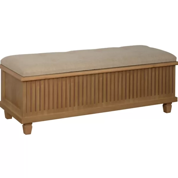 Benches & Ottomans-Kirkland's Home Oatmeal Tweed Tufted Storage Bench Tan