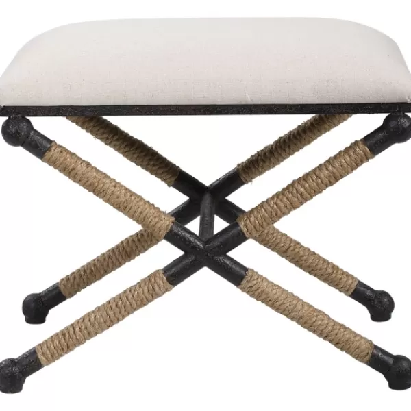 Benches & Ottomans-Kirkland's Home Oatmeal Upholstered Wrapped Rope Frame Bench Ivory