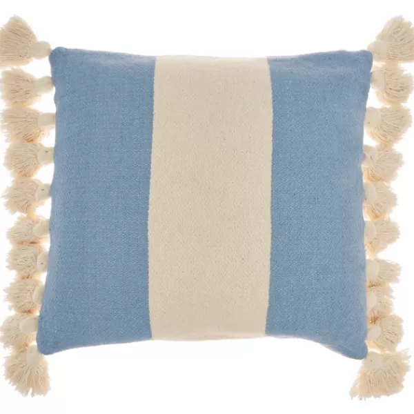 Pillows-Kirkland's Home Ocean And Ivory Striped Tassel Pillow Blue/Ivory