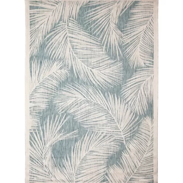 Outdoor Rugs-Kirkland's Home Ocean Blue Palm Leaves Outdoor Area Rug, 6X9 Blue/White