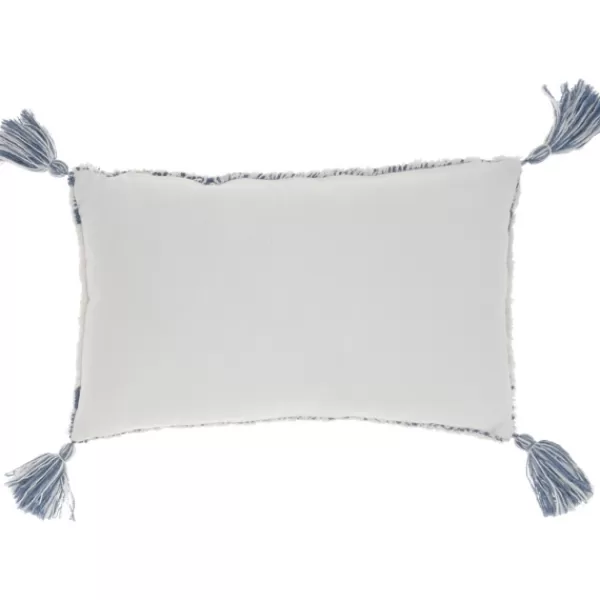 Pillows-Kirkland's Home Ocean Stripe Diamond Tassels Cotton Lumbar Pillow Blue