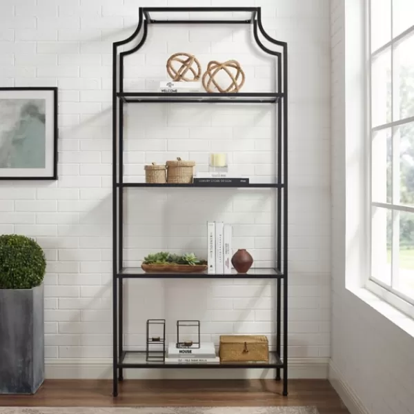 Cabinets & Sideboards-Kirkland's Home Oil-Rubbed Bronze 4-Tier Glass Ashlee Etagere Brown