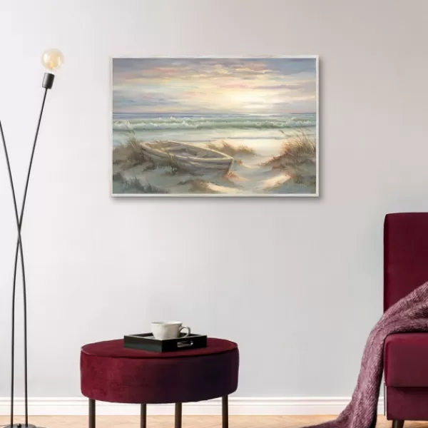 Framed Art-Kirkland's Home Old Rowboat On The Shore Framed Canvas Art Print Ivory/Blue/Multi