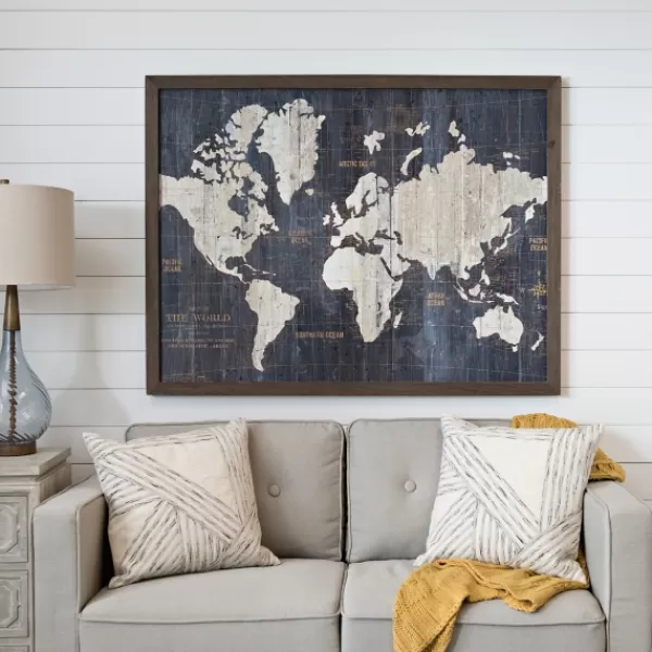 Framed Art-Kirkland's Home Old World Map Framed Art Print White/Blue/Gold