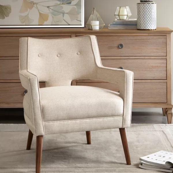 Accent Chairs-Kirkland's Home Open Back Mid-Century Modern Nicoli Armchair Ivory